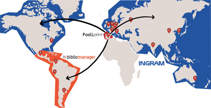 Mapa de la distribución internacional de libros con Bibliomanager e Ingram